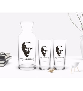 BK Gift Kişiye Özel Renkli Baskılı Atatürk Temalı İkili Rakı Bardağı ve Karaf Hediye Seti-23 (Model 1)