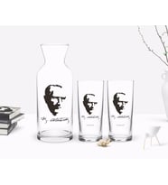 BK Gift Kişiye Özel Renkli Baskılı Atatürk Temalı İkili Rakı Bardağı ve Karaf Hediye Seti-23 (Model 1)