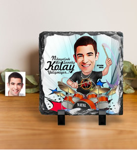 BK Gift Kişiye Özel Bay Baterist Karikatürlü Dekoratif Doğal Taş  1