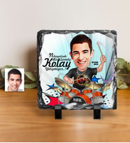 BK Gift Kişiye Özel Bay Baterist Karikatürlü Dekoratif Doğal Taş  1