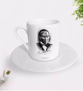 BK Gift Kişiye Özel Atatürk Temalı Türk Kahvesi Fincanı-14 (Beyaz)