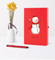 BK Gift Kişiye Özel Yılbaşı Kardan Adam Temalı Kırmızı Defter Kalem Seti - 2