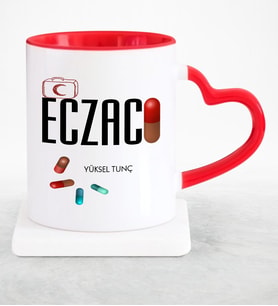 BK Gift Kişiye Özel Mesleki Eczacı Kırmızı Kalpli Kupa Bardak  3