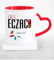 BK Gift Kişiye Özel Mesleki Eczacı Kırmızı Kalpli Kupa Bardak  3
