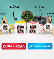 İkili Sarı Pembe Sevgiliye Sevgililer Günü Hediyesi 9 Kupa Bardak Anahtarlık