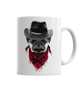 Kovboy Pug Köpek Kupa Bardak Porselen