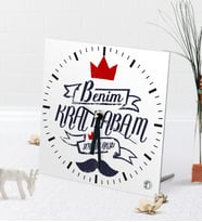 BK Gift Kişiye Özel Benim Kral Babam Masaüstü Kare Cam Saat (Beyaz)