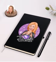 BK Gift Kişiye Özel Kadın Astrolog Karikatürlü Siyah Defter ve Kalem Hediye Seti-1