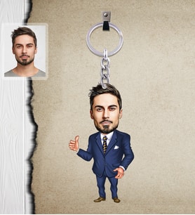 Kişiye Özel Öğretmen Karikatürlü  Ahşap Anahtarlık Bay-11