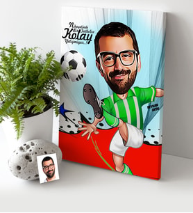 BK Gift Kişiye Özel Bay Futbolcu Yeşil Beyaz Karikatür Kanvas Tablo 30x50cm 1