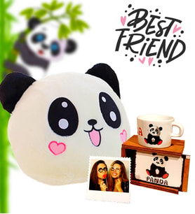 Kişiye Özel Fotoğraflı Panda Yastık Ve Kutulu Kupa Arkadaşa Hediye