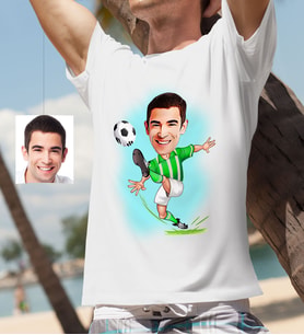 BK Gift Kişiye Özel Bay Yeşil Beyaz Futbolcu Karikatür Beyaz Tişört  1