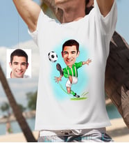 BK Gift Kişiye Özel Bay Yeşil Beyaz Futbolcu Karikatür Beyaz Tişört  1
