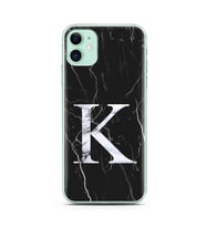 Iphone 11 Siyah Mermer Harf Tasarımlı Telefon Kılıfı K-Harfi 