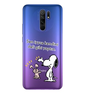 Snoopy Tasarımlı Süper Şeffaf Silikon Telefon Kılıfı Xiomai Redmi 9