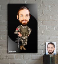 BK Gift Kişiye Özel Bedelli Asker Karikatür Ahşap Tablo - 1