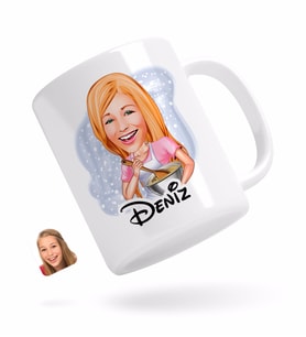 BK Gift Kişiye Özel Kadın Chef Karikatürlü Beyaz Kupa Bardak