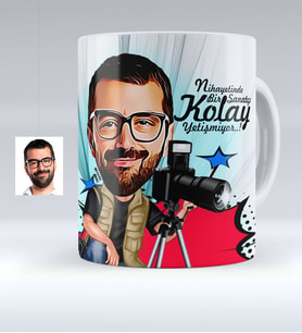 BK Gift Kişiye Özel Bay Fotoğraf Sanatçısı Karikatürlü Beyaz Kupa Bardak  1