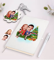BK Gift Kişiye Özel Sevgili Yeni Yıl Karikatürlü Beyaz Defter Kalem ve Anahtarlık Hediye Seti-4 (Model 1)