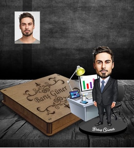 Kişiye Özel İş Adamı Karikatürlü Ahşap Biblo Kutulu Bay-26