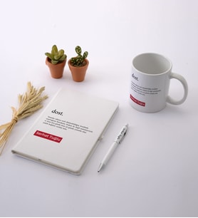 Dost Temalı Beyaz Defter Kalem İsimli Kupa Seti