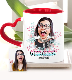 BK Gift Kişiye Özel Kadınlar Günü Temalı Karikatür Kırmızı Kalpli Kupa Bardak  6
