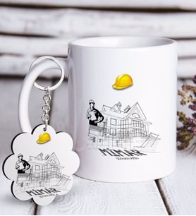BK Gift Kişiye Özel Mesleki Mimar Beyaz Kupa ve Anahtarlık Hediye Seti-2 (Model 1)