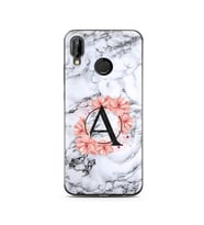 Mermer Çiçekli Harf Tasarım Süper Şeffaf Silikon Telefon Kılıfı Huawei P20 Lite 