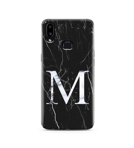 Samsung A10s Siyah Mermer Harf Tasarımlı Telefon Kılıfı M-Harfi 