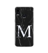 Samsung A10s Siyah Mermer Harf Tasarımlı Telefon Kılıfı M-Harfi 