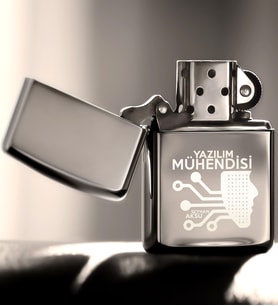 BK Gift Kişiye Özel Yazılım Mühendisi Benzinli Gümüş Gri Metal Çakmak  2