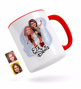 BK Gift Kişiye Özel Kız Kardeşler Karikatürlü Kırmızı Kupa Bardak-5