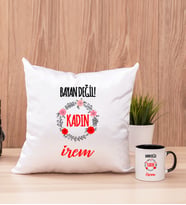 Bayan Değil Kadın Kare Yastık ve Siyah Kupa Bardak