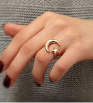 Papatya Silver 925 Ayar Ay Yıldız Gümüş Bayan Yüzük