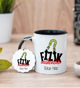 Fizik Mühendisi Siyah Kupa Bardak Ve Anahtarlık Set