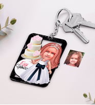 BK Gift Kişiye Özel Kız Çocuk Karikatürlü Ahşap Anahtarlık-20 (Beyaz)