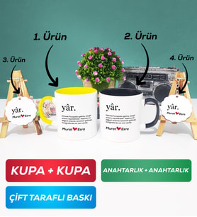 İkili Sarı Siyah Yâr Sevgililer Günü Hediyesi Kupa Bardak Anahtarlık