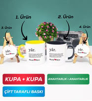 İkili Sarı Siyah Yâr Sevgililer Günü Hediyesi Kupa Bardak Anahtarlık