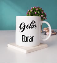 Gelin Tasarımlı Kişiye Özel Gelin Kupa Bardak ve Taş Bardak Altlığı Hediye Seti
