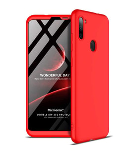 Microsonic Samsung Galaxy M11 Kılıf Double Dip 360 Protective Kırmızı