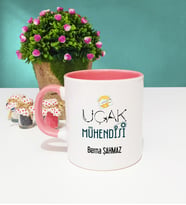 Uçak Mühendisi Tasarımlı Kişiye Özel Uçak Mühendisi Kupa Bardak Pembe