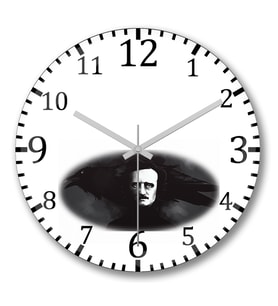 Edgar Allan Poe Duvar Saati Bombeli Gercek Cam