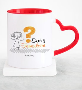 BK Gift Kişiye Özel Mesleki Satış Temsilcisi Kırmızı Kalpli Kupa Bardak  2
