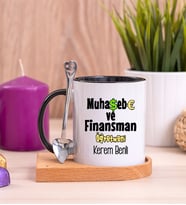 Muhasebe ve Finansman Öğretmeni Ahşap Altlıklı Siyah Kupa Bardak