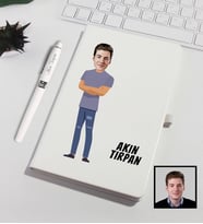Kişiye Özel Karikatürize Defter Kalem Seti Beyaz 91332