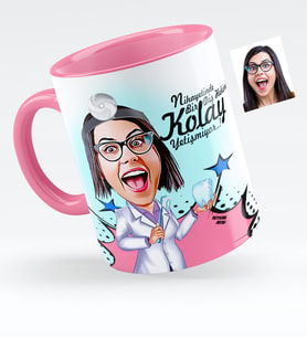 BK Gift Kişiye Özel Bayan Diş Hekimi Karikatürlü Pembe Kupa Bardak  2
