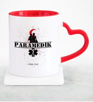 BK Gift Kişiye Özel Mesleki Paramedik Kırmızı Kalpli Kupa Bardak  2
