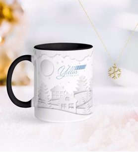 BK Gift Kişiye Özel Yılbaşı Mutlu Yıllar Siyah Kupa ve Kar Tanesi Kolye-23 (Model 1)