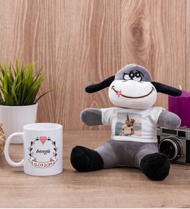 İsim Yazılı ve Tarihli Beyaz Kupa Bardak ve Peluş Eşek