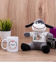 İsim Yazılı ve Tarihli Beyaz Kupa Bardak ve Peluş Eşek